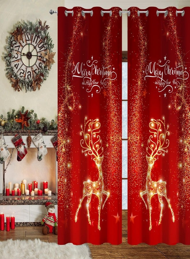 YOSTEV Red Christmas Curtain for Living Room 2 Panel Set, Red Xmas Velvet Window Curtains 84 Inch Long, Sparkle Reindeer Snowflake Thermal Insulated Room Darkening Decoration Curtains, 52x84 Inch - Image 2